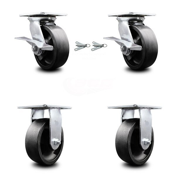 6 Inch Glass Filled Nylon Caster Brakes/Swivel Locks and 2 Rigid SCC, 2PK, Service Caster, Mfr#: SCC-35S620-GFNR-SLB-BSL-2-R-2